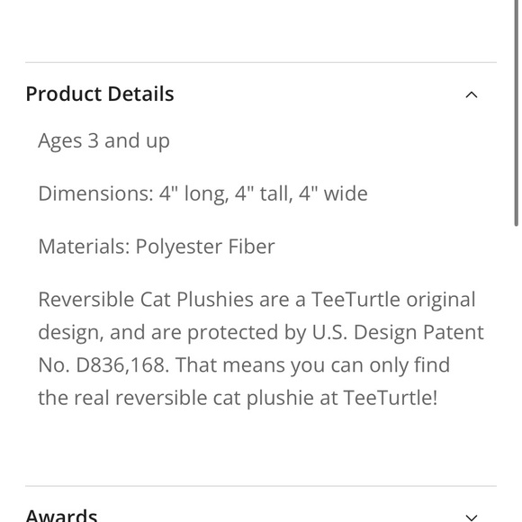 NWT Tee Turtle Reversible plush stuffed animal calico cat - Picture 6 of 6